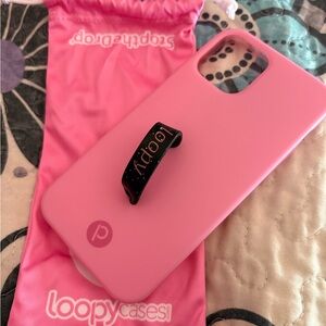 iPhone 12 Loopy case pink with pink glitter loop
